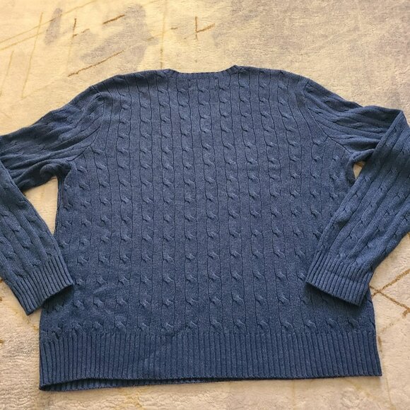 Polo Ralph Lauren 100% Tussah Silk Cable Knit Sweater XL Blue Pony - Picture 3 of 8